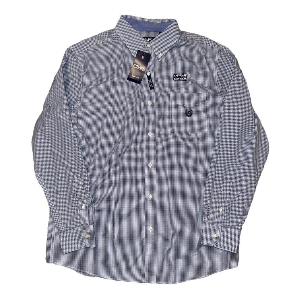 Chaps Mens L Blue Gingham Button Down Shirt Easy Care NWT Classic Fit
